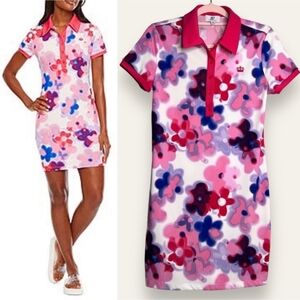 Juicy By Juicy Couture Bodycon Shirt Dress Medium Psychedelic 70s Pink Floral